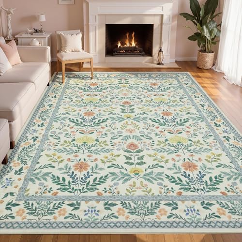 Joydeco Boho Floral 6x9 Rug for Living Room, Non Slip Indoor Carpet for by JOYDECO