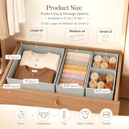 Drawer Organizer Storage for Clothes, 10 Pack - Image 2
