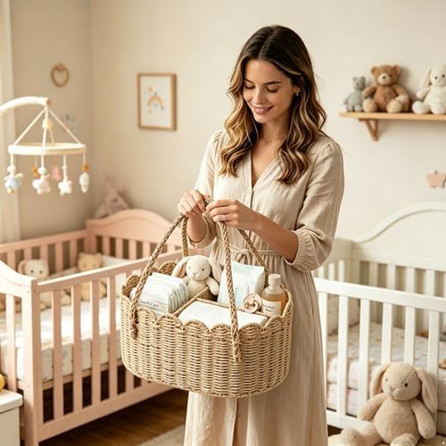 Diaper Caddy Organizer, Paper Rope Storage Baskets Nursery Bin - Image 7