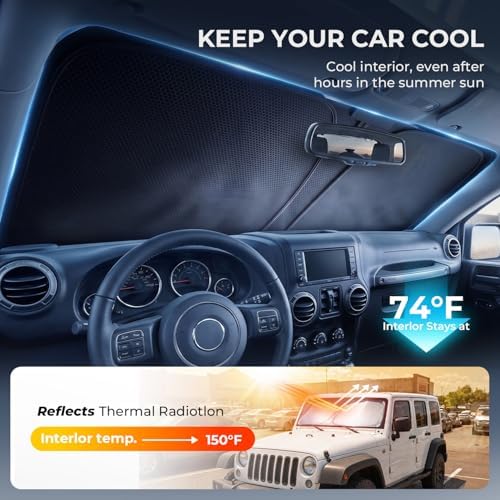 DooGooCoo Windshield Sun Shade for Jeep Wrangler & Gladiator 2011-2025 2026 - Image 3