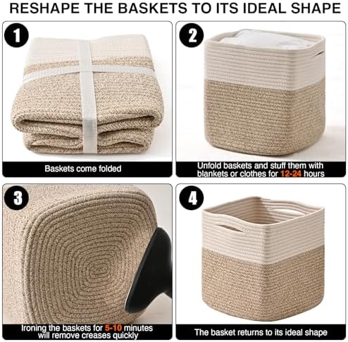 ICERZCZ 11 Inch Cube Storage Bins, Organizer Woven Cotton Rope Square Baskets - Image 7