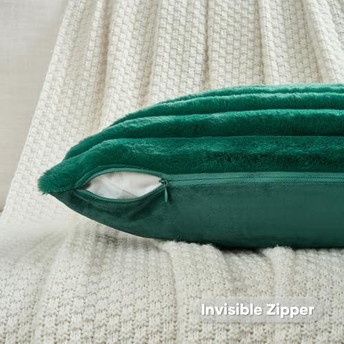FUTEI Pack of 2 Faux Fur Throw Pillow Covers 20x20 Inch, Emerald Green - Image 3