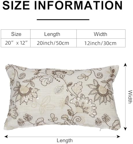 Floral Embroidered Lumbar Throw Pillow Cover 12x 20, Sequin Chinoiserie Flower - Image 6