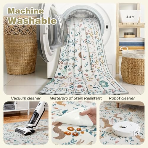 Runner Rug Washable Runners Kitchen Rugs Non Slip Neutral Floral Carpet - Image 4