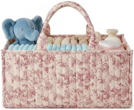 Quilted Fabric Storage Basket Floral Baby Diaper Caddy Quilted Basket Organizer by BBIQI