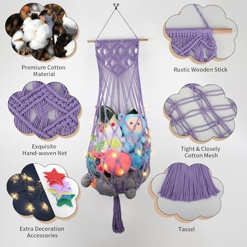 63Inch Stuffed Animal Storage Net Corner, Macrame Toy Hammock - Image 4
