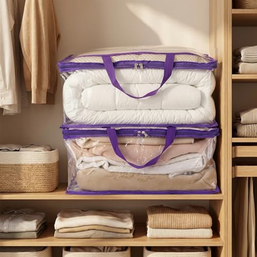 Blanket Storage Bags 4 Pack 60L Clothes Comforter Bedding Container Purple - Image 7