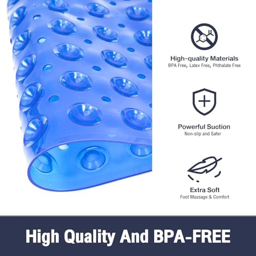 Extra Long Bathtub Mat Non Slip Bath Mat Clear Navy 40"x16" Full - Image 6