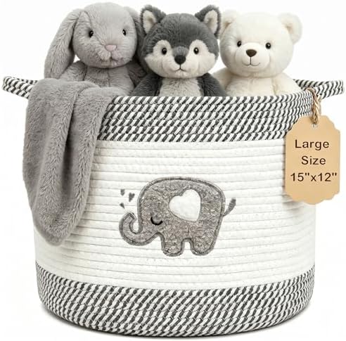 Baby Laundry Basket for Nursery, Large 15”x12” Elephant Storage Baskets by Unknown