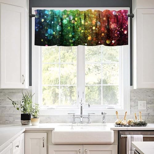 Rainbow Lights Window Valance, Abstract Fantasy Colorful Rainbow Polka Dots - Image 3