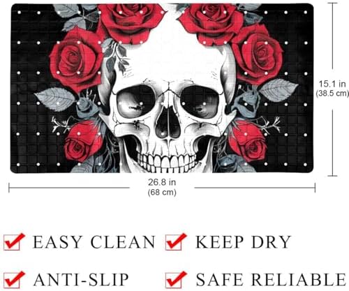 Bathtub Mat Non Slip 26.8x15.1In, Skull Rose Bath Mat - Image 3