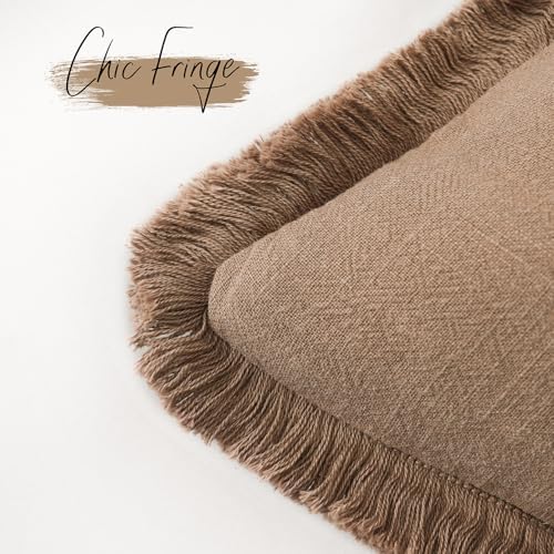 Foindtower Decorative Linen Fringe Throw Pillow Covers 18×18 Khaki Brown - Image 3