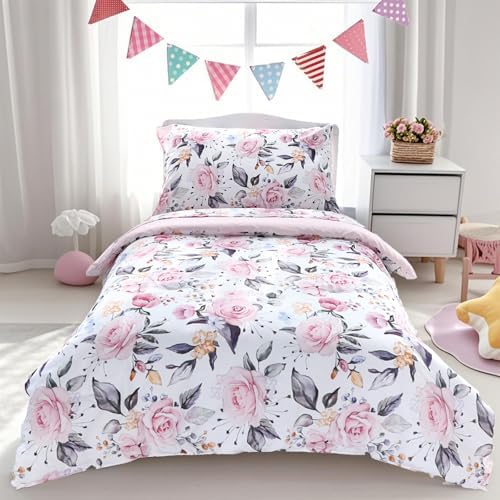Pea Pod Toddler Bedding Set for Girls, 4 Piece Soft & Breathable Floral Crib by PeaPod