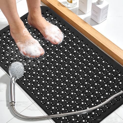 Large Shower Mat Bathtub Mat Bath Mat Non Slip Black 21.5"x33.5" by NaolotureHome