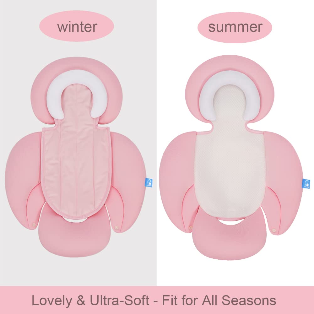 COOLBEBE New 2-in-1 Babybody Supports for Baby Newborn Infants - Extra Soft Stroller Cushion Pads Car Seat Insert, Perfect for Carseats, Strollers, Swings, Pink