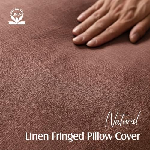 Foindtower Decorative Linen Fringe Throw Pillow Covers 20×20 Inch, Rust Red - Image 2