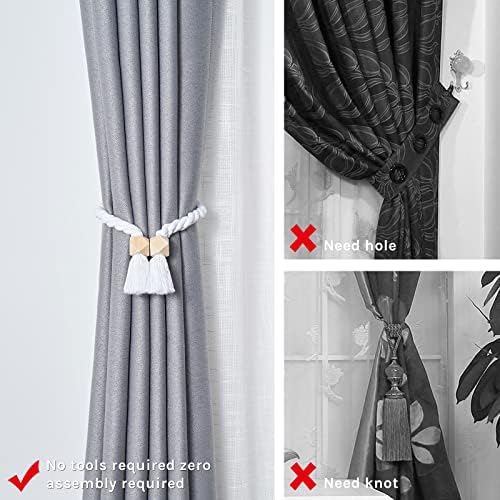 NICEEC 2 Pack Wooden Polyhedron Magnetic Curtain Tiebacks Boho Home Decor Drape - Image 2