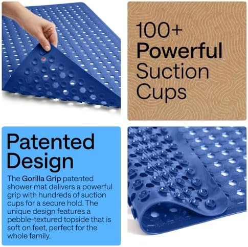 GORILLA GRIP Square Shower Stall Mat, Bathtub Floor Mat, 21x21 Royal Blue - Image 3