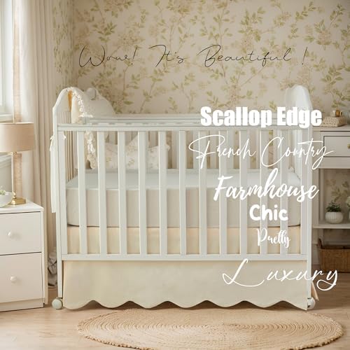 Brandream Scallop Edge Cotton Crib Skirt Toddler Bedskirt Baby Nursery Crib Bed - Image 3