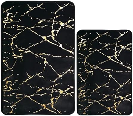 Set of 2 Marble Bathroom Rugs Nonslip Black Bathroom Mats Ultra Soft Washable by Eanpet