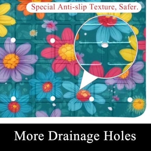Bathtub Mat Non Slip 26.8x15.1In, Colorful Flowers Bath Mat - Image 2