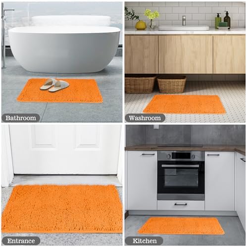 Yeaban Chenille Orange Bathroom Rug 20"x32", Non-Slip Rubber Backing - Image 5