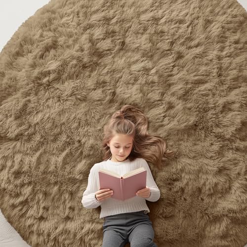 OLANLY Taupe Round Rugs for Bedroom by OLANLY