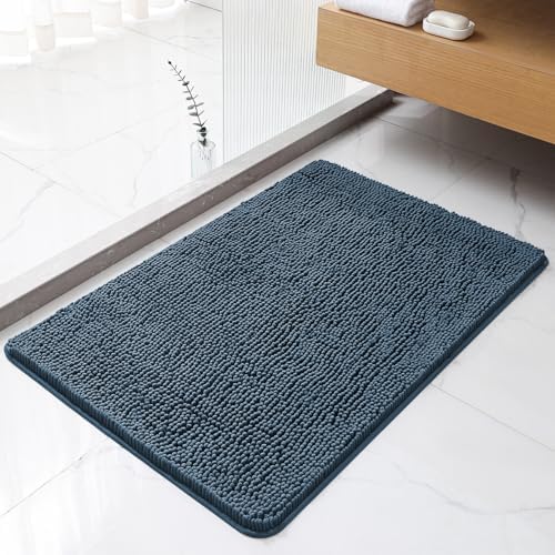 Chenille Bathroom Rug 24"x36" Blue, Non-Slip Plush Bath Mat by Kildoss