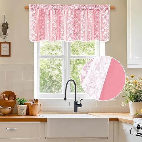 ASPMIZ Pink Valances for Windows Farmhouse Valance Curtains for Kitchen - Image 4