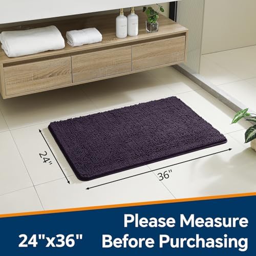 Chenille Bathroom Rug 24"x36" Purple, Non-Slip Plush Bath Mat - Image 2