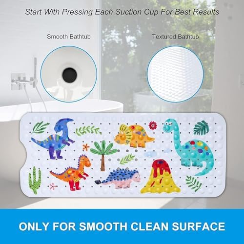 Dinosaur Baby Bath Mat for Tubs, 40 x 16 Inch, Suction Cups - Image 6