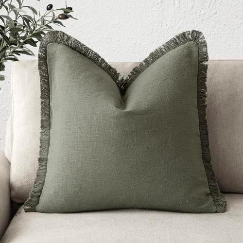 Foindtower Decorative Linen Fringe Throw Pillow Covers Cozy Boho Farmhouse by Foindtower