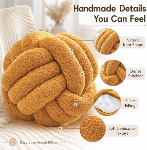 Petrella Yellow Knot Pillow Ball, 11 Inch Round Decorative Pillow - Image 4