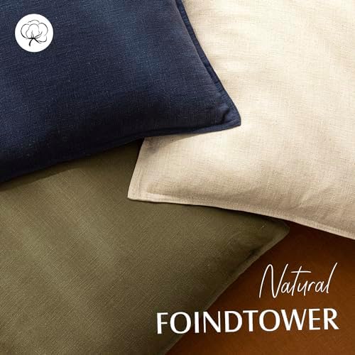 Foindtower Linen Solid Decorative Throw Pillow Covers 20x20 Olive Green - Image 4