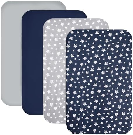 Mini Portable Crib Sheets for Boys 4 Pack, Compatible by Moonsea