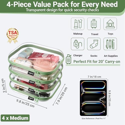 YQBRAO Clear Hard Shell Zipper Cases, 4 Medium Makeup Organizers - Image 4