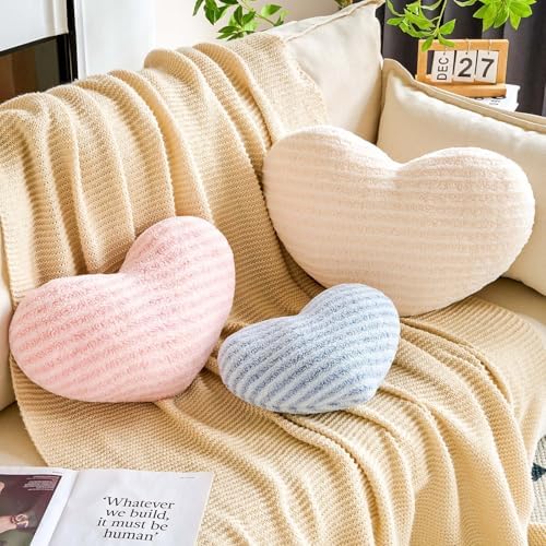 XVTRU Pink Heart Pillows, 12.9" Cute Heart Decorative Pillow, Stripe Heart - Image 3
