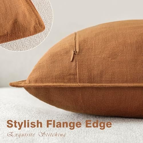 Foindtower Linen Solid Decorative Throw Pillow Covers 24x24 Autumn Orange - Image 3