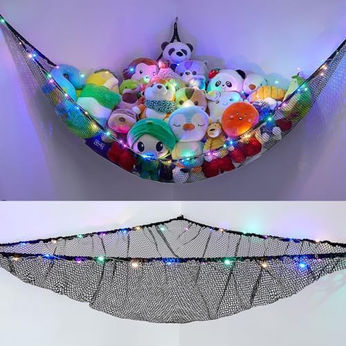 Stuffed Animals Hammock with LED Light Toy Net Room Decor Corner Storage by UnicornCastle