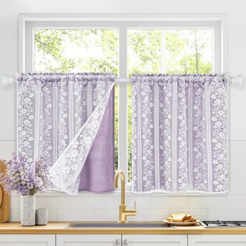 ASPMIZ Purple Linen Kitchen Curtains Double Layer Kitchen Window Curtains by ASPMIZ