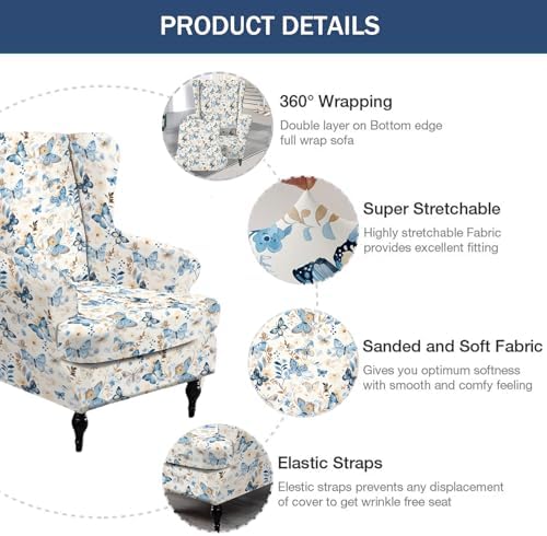 NILUOH Wingback Chair Covers 2-Piece, Armchair Slipcovers - Image 2
