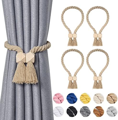 NICEEC 4 Pack Wooden Polyhedron Magnetic Curtain Tiebacks Boho Home Decor Drape by NICEEC