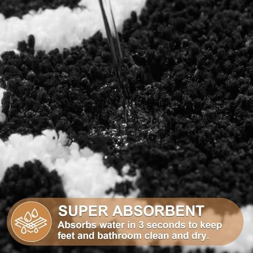 ORTIGIA Black Bath Mat with White Scallop Non Slip, Quick Dry Bath Rug - Image 6
