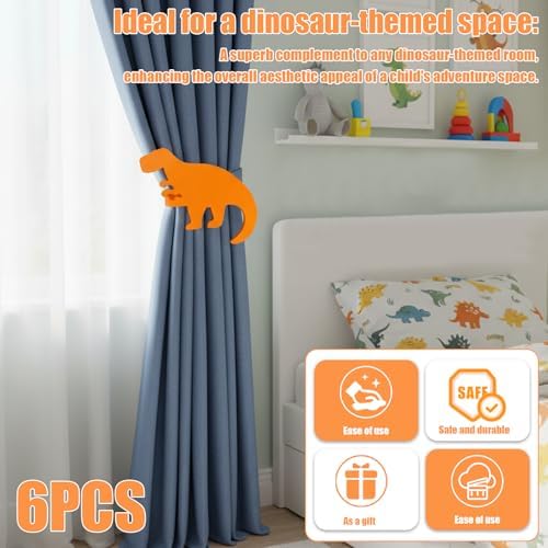 Bright Orange Dinosaur Curtain Holdback, Fun Wall Mounted Curtain Tiebacks - Image 2