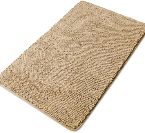 Yeaban Chenille Beige Bathroom Rug 30"x50", Non-Slip Rubber Backing by Yeaban