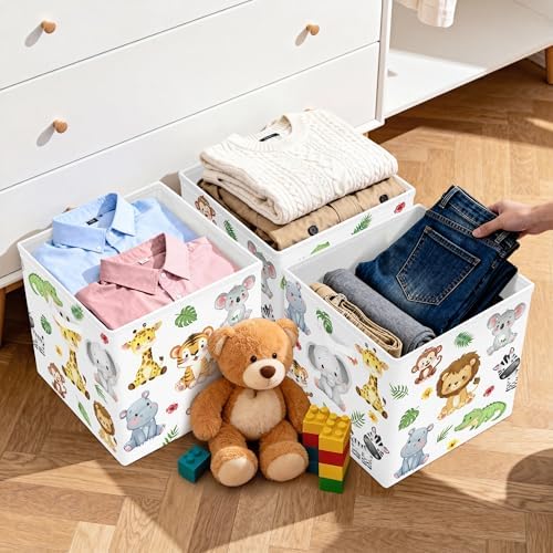 11.8" Jungle Animals Cube Storage Organizer Set 3Pcs Lion Giraffe Elephant Cube - Image 6