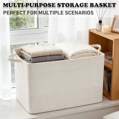 96L Woven Laundry Basket with Handles, Extra Blanket Basket - Image 6