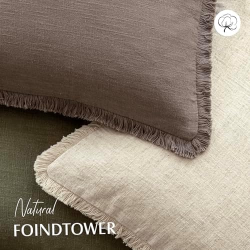 Foindtower Decorative Linen Fringe Throw Pillow Covers 16×16 Light Coffee - Image 4