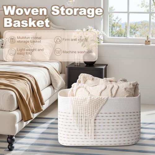 OIAHOMY 75L Large Blanket Basket Rectangle Storage Basket Light Yellow - Image 4