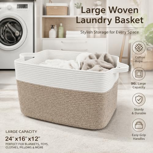 96L Laundry Basket with Handles, Extra Blanket Basket - Image 5